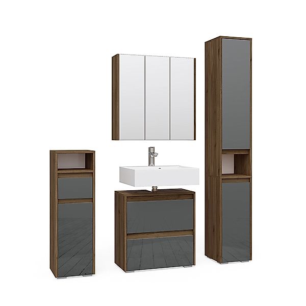 Vicco Badmöbel-Set Majest Anthrazit/Nussbaum 4 Teile günstig online kaufen