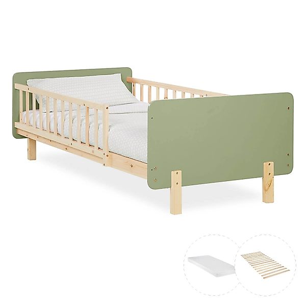 Homestyle4u Kinderbett 90x200 mit Raufallschutz Lattenrost Matratze Grün 28 günstig online kaufen