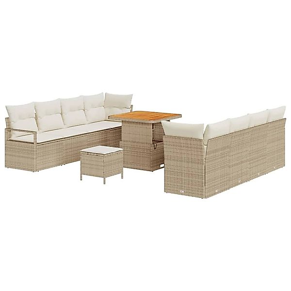 vidaXL 11-Teiliges Gartensofa-Set mit Kissen in Beige aus Poly Rattan und A günstig online kaufen