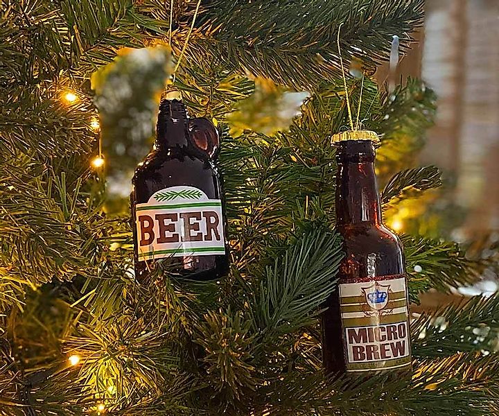 Christbaumschmuck Bier 2-teilig Weihnachtsbaumschmuck Bierflasche Echt Glas günstig online kaufen
