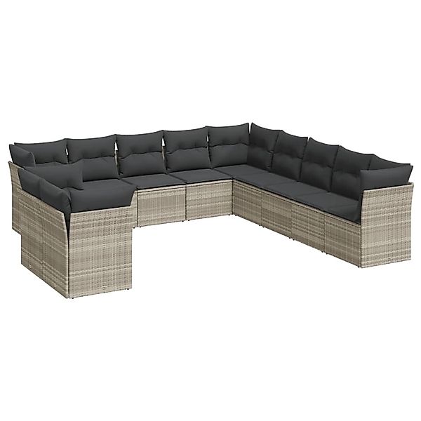 vidaXL 11-Tlg Garten-Sofagarnitur mit Kissen Hellgrau Poly Rattan 3217882 günstig online kaufen