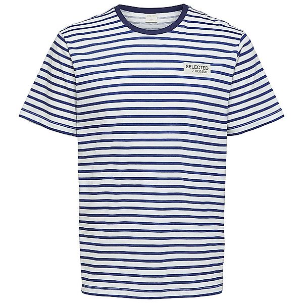Selected Relaxed Emil Kurzarm O Hals T-shirt XL Dark Navy / Stripes / Logo günstig online kaufen