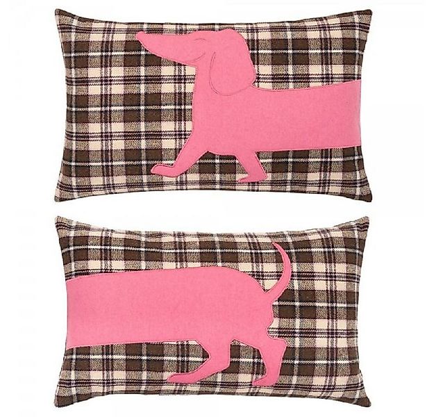 Wohndecke Kissenhülle Tartan Dog Dackel Brown Pink (30x50cm) (2er-Set), PAD günstig online kaufen
