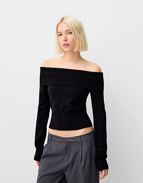 Bershka Pullover Mit Carmen-Ausschnitt Damen L Schwarz günstig online kaufen