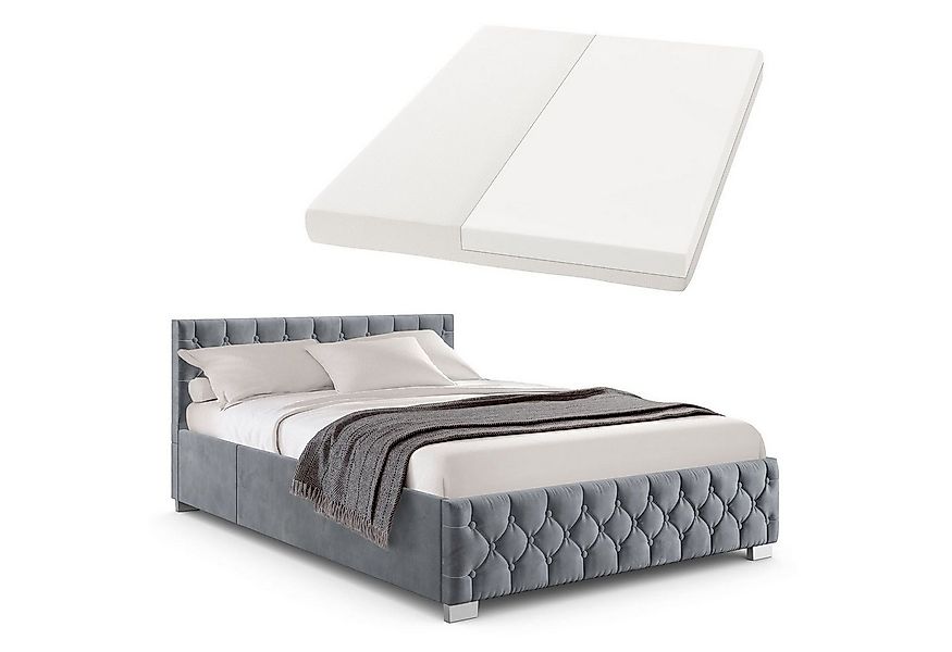 Juskys Polsterbett Nizza, 140x200 cm, LED Licht, Stauraum, Samtbezug, inkl. günstig online kaufen