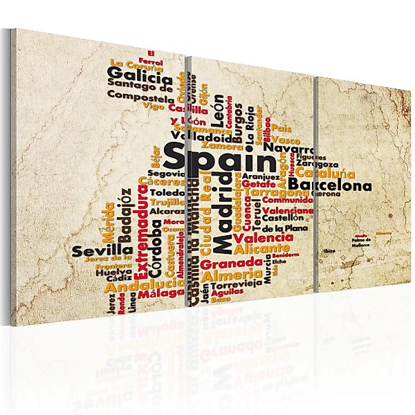 Wandbild - Spanien: Landkarte in Nationalfarben günstig online kaufen
