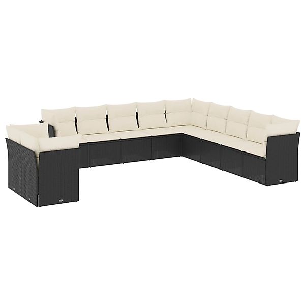 vidaXL 11-Tlg Garten-Sofagarnitur mit Kissen Schwarz Poly Rattan 3249715 günstig online kaufen