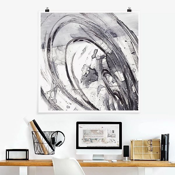 Poster Abstrakt - Quadrat Sonar Schwarz Weiß II günstig online kaufen