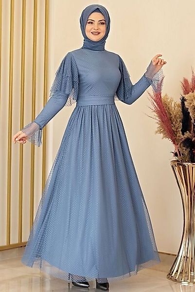 Modavitrini Tüllkleid Abendkleid Maxikleid aus gepunktetem Tüll langarm fes günstig online kaufen