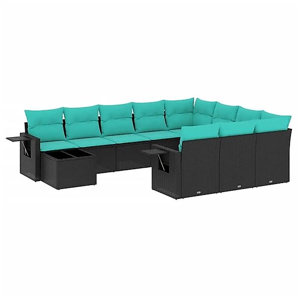 vidaXL 11-Tlg Gartensofa-Set mit Kissen Schwarz Polyrattan 3220726 günstig online kaufen