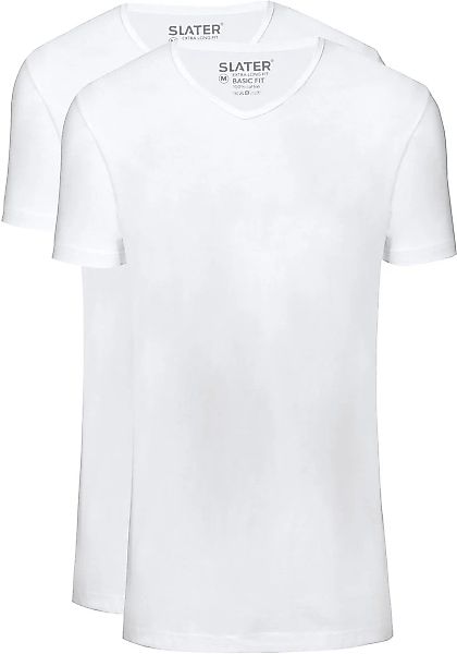 Slater 2er-Pack T-shirt Basic Extra Lang V-Ausschnitt Weiß - Größe M günstig online kaufen