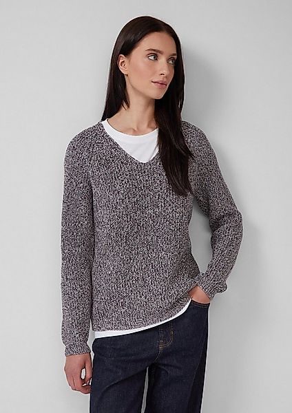 s.Oliver Longpullover Strickpullover Strickpullover mit V-Ausschnitt und Ra günstig online kaufen