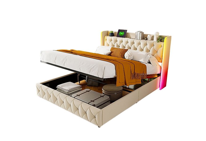 FUROKOY Stauraumbett Hydraulisches Funktionsbett (1-tlg., Polsterbett Doppe günstig online kaufen