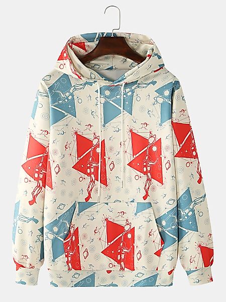 Herren Astronaut Print Loose Casual Kangaroo Pocket Pullover Hoodies günstig online kaufen