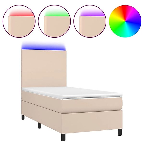 vidaXL Bett Boxspringbett mit Matratze & LED Cappuccino-Braun 100x200cm günstig online kaufen