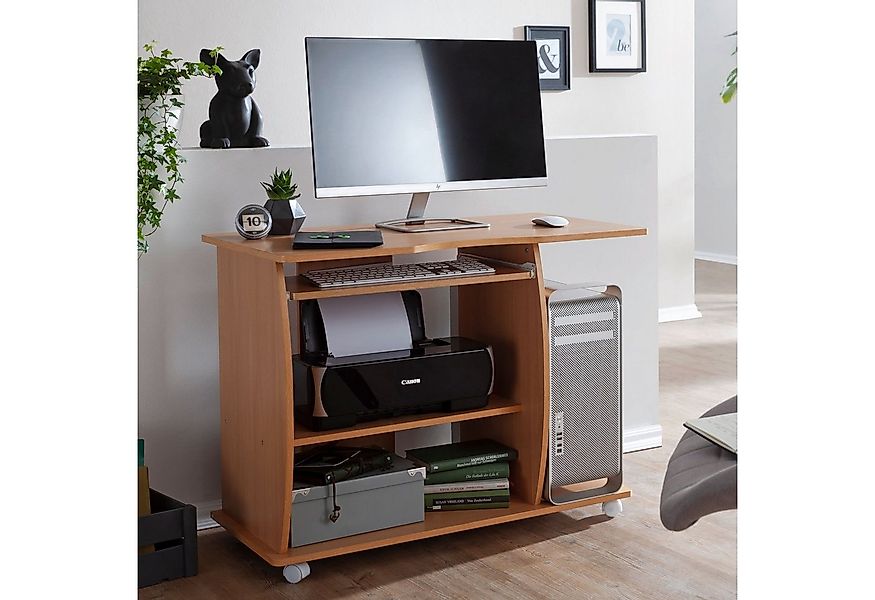 FINEBUY Schreibtisch FB37499 Laptoptisch Computertisch Buche Rollen Tastatu günstig online kaufen