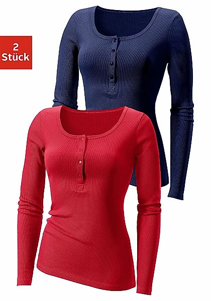 H.I.S Langarmshirt "mit kurzer Knopfleiste" 2er-Pack, aus modischer Rippqua günstig online kaufen