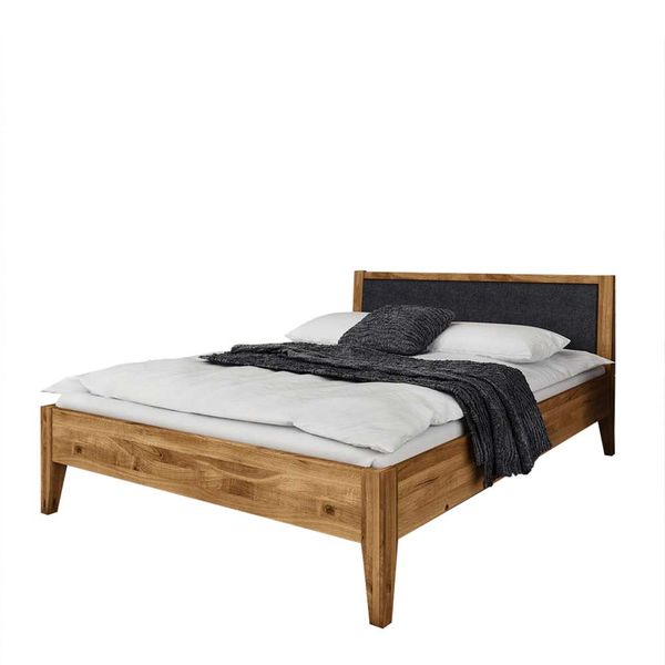 Naturholzbett aus Wildeiche Massivholz gepolstertem Kopfteil in Anthrazit günstig online kaufen