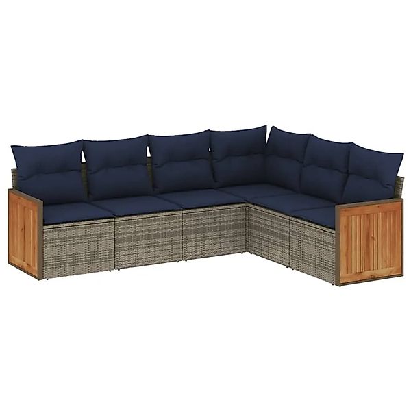 vidaXL 6-Tlg Gartensofa-Set mit Kissen Grau Polyrattan 3227685 günstig online kaufen