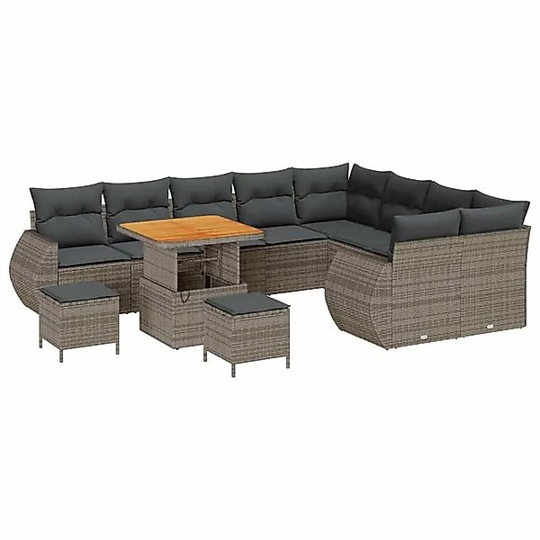 vidaXL Gartensofa-set mit Kissen mit Speicher 12-Tlg Grau Poly-Rattan 33638 günstig online kaufen