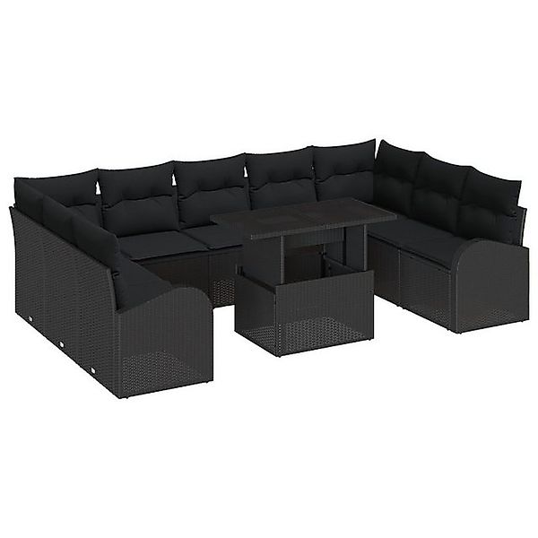 vidaXL Loungesofa 10-teiliges Garten Sofa Set mit Kissen Schwarz Poly Ratta günstig online kaufen