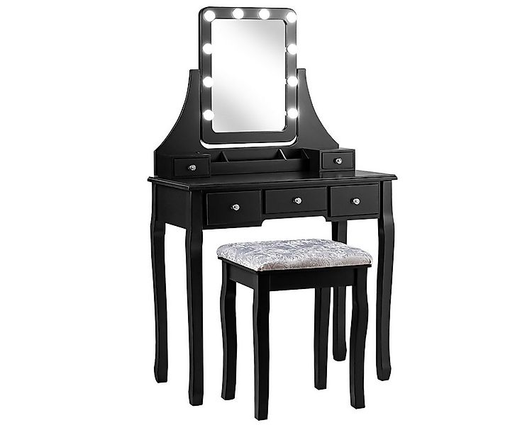 COSTWAY Schminktisch, drehbarer Spiegel, LED, abnehmbarer Oberteil, Hocker günstig online kaufen