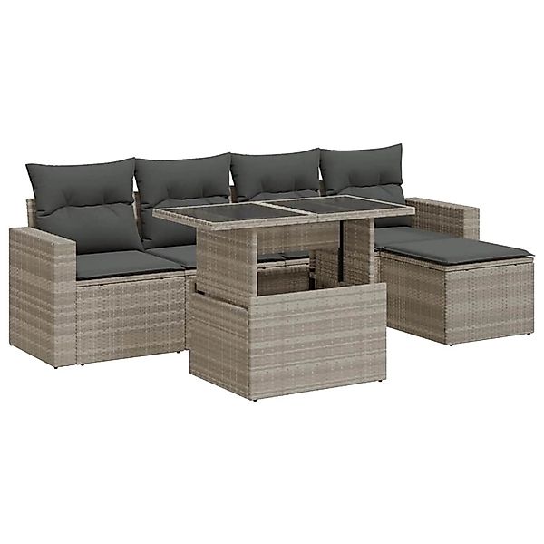 vidaXL 6-Tlg Garten-Sofagarnitur mit Kissen Hellgrau Poly Rattan 3326303 günstig online kaufen
