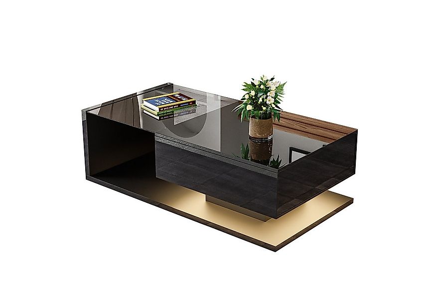 Merax Couchtisch hochglanz Beistelltisch mit Stauraum und Glastischplatte, günstig online kaufen