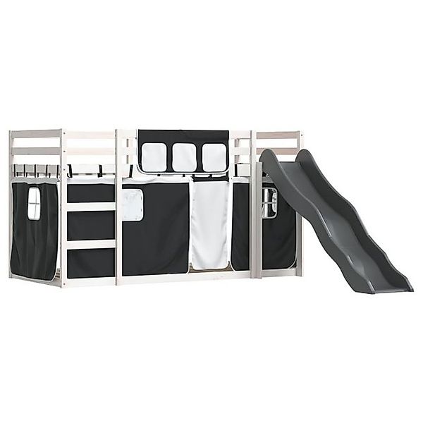 vidaXL Bett Etagenbett mit Rutsche und Gardinen Weiß und Schwarz 80x200 cm günstig online kaufen