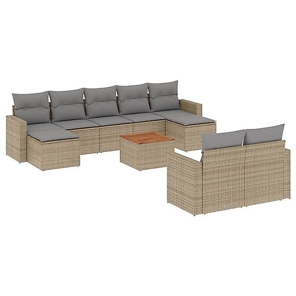 vidaXL 10-Tlg Garten-Sofagarnitur mit Kissen Beige Poly Rattan 3224337 günstig online kaufen