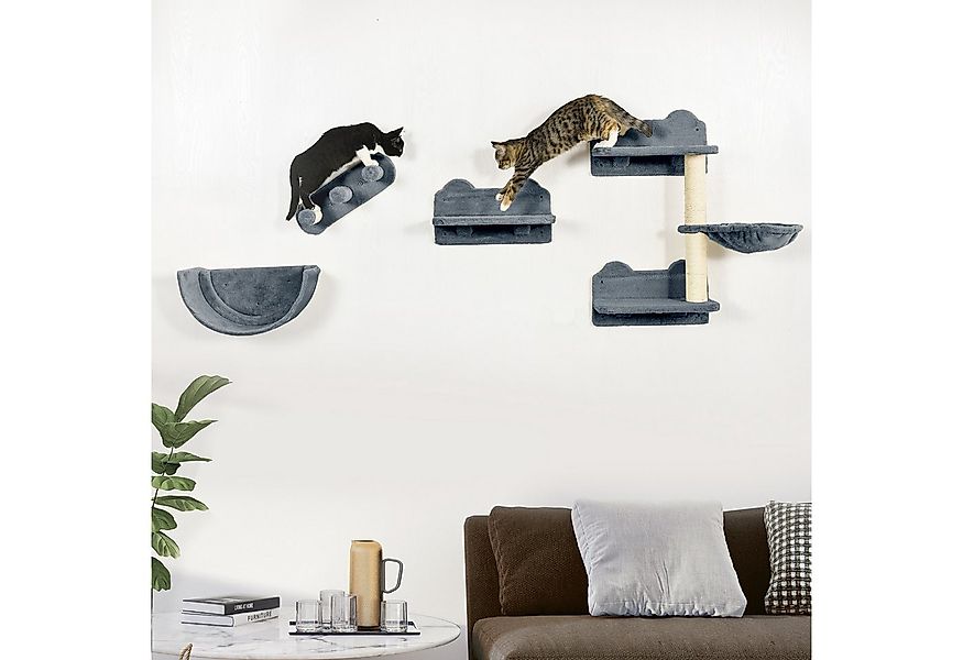 PawHut Katzen-Kletterwand 4 tlg. mit Kaztentreppe, Hängematte, Sprungplatt, günstig online kaufen