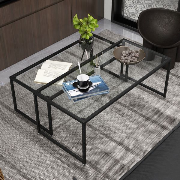 HOMCOM Couchtisch Satztisch, Glastisch, Sofatisch (Beistelltisch, günstig online kaufen