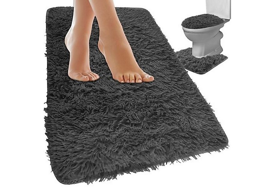 Ruhhy Badematte 3-teiliges Badezimmerteppich-Set Rutschfest Weich Hygienisc günstig online kaufen