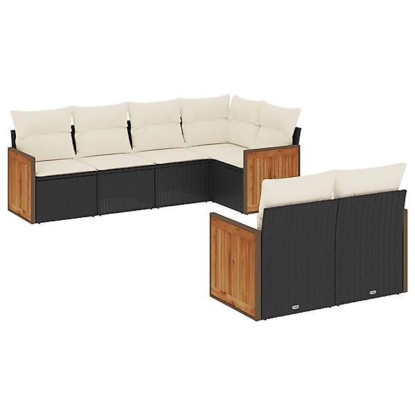 vidaXL 7-Tlg Garten-Sofagarnitur mit Kissen Schwarz Poly Rattan 3260222 günstig online kaufen