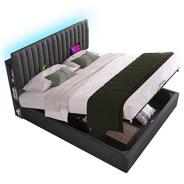 Flieks Polsterbett, LED Doppelbett mit Ladefunktion günstig online kaufen