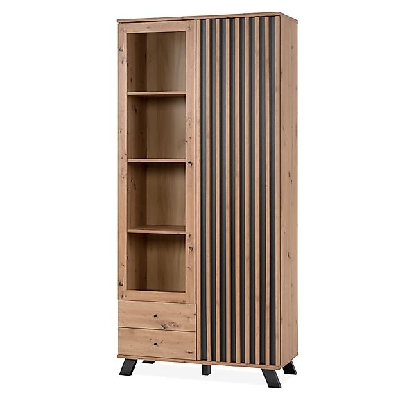 Furn.Design Vitrine Eiche Artisan und Grau 92 cm 3D Lamelle Industrial Made günstig online kaufen