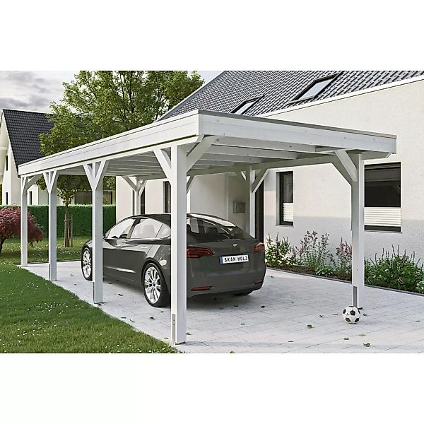 Skan Holz Carport Grunewald 321 cm x 796 cm mit Aluminiumdach Weiß günstig online kaufen
