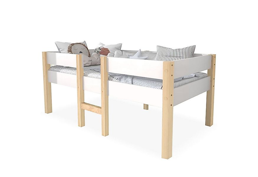 Flieks Kinderbett, Massives Kiefernholzbett Hochbett mit Lattenrost 90*200c günstig online kaufen