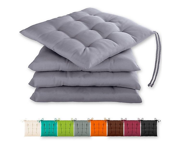 Gräfenstayn Stuhlkissen - 4er Set Sitzkissen 40×40 cm mit Haltebändern - In günstig online kaufen