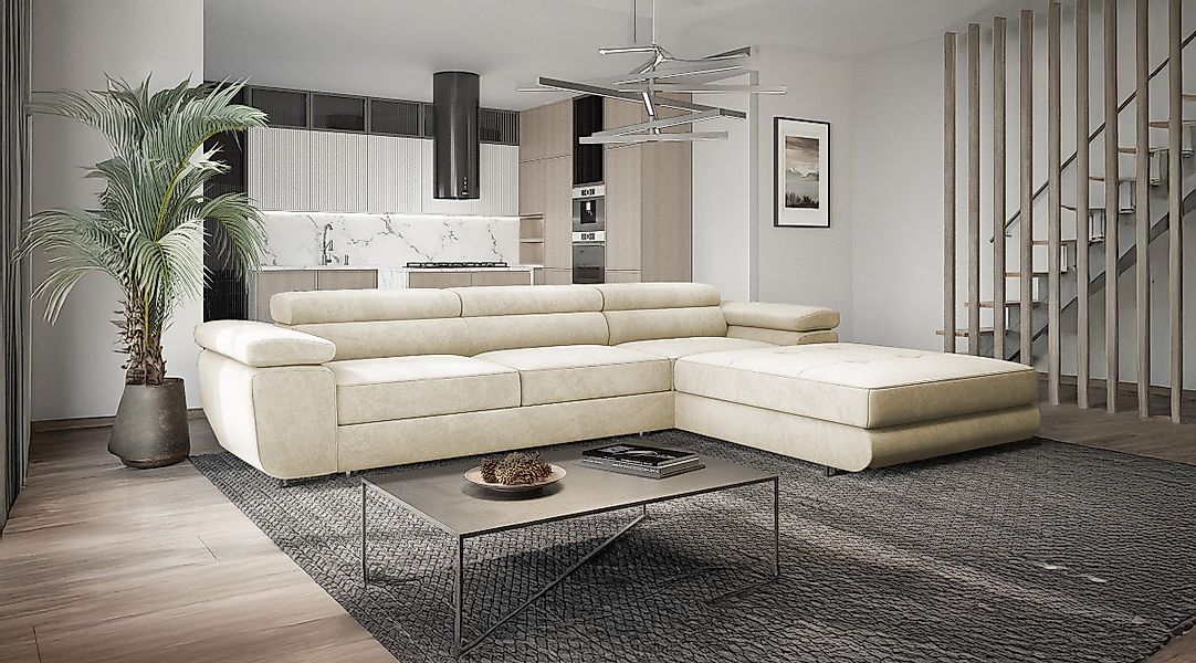 Goldstoff Ecksofa mit Schlaffunktion und Bettkasten, günstig online kaufen