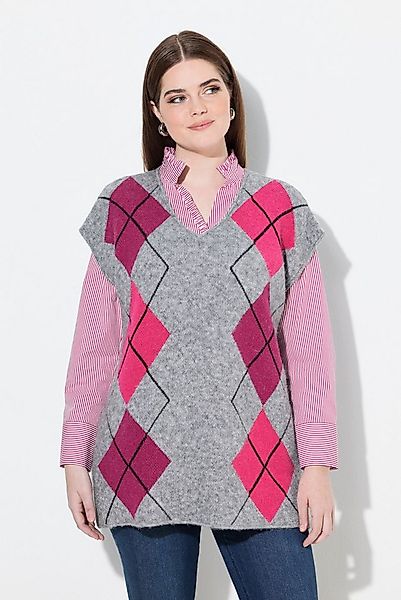 Ulla Popken Strickpullover Pullunder V-Ausschnitt Rhombenmuster ärmellos günstig online kaufen