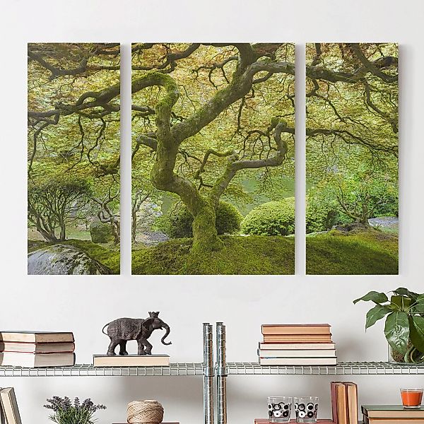 3-teiliges Leinwandbild Wald - Querformat Grüner Japanischer Garten günstig online kaufen