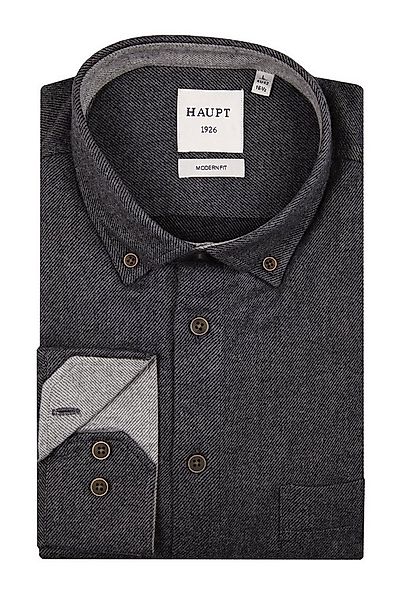 Haupt Langarmhemd Haupt Flanell Modern Fit Langarm Herrenhemd in Uni Dark G günstig online kaufen
