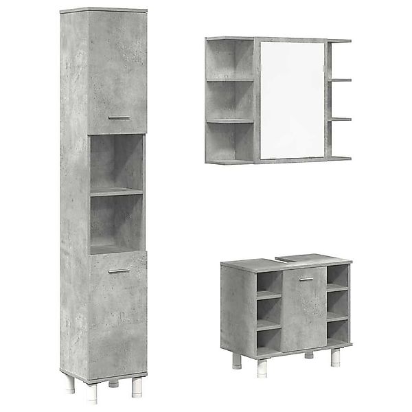 vidaXL Badezimmer-Set 3-tlg. Badmöbel-Set Betongrau Holzwerkstoff, günstig online kaufen