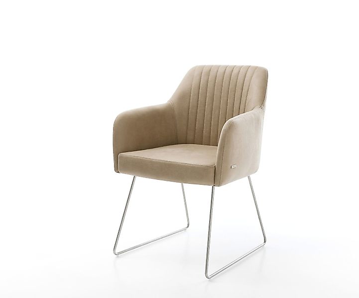 Esszimmerstuhl Greg-Flex Mikrofaser Beige Vintage Kufengestell Edelstahl Ta günstig online kaufen