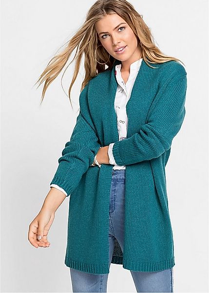 bonprix Longstrickjacke Loose fit, mit Rippstrick an Ärmeln und Saum, mit S günstig online kaufen