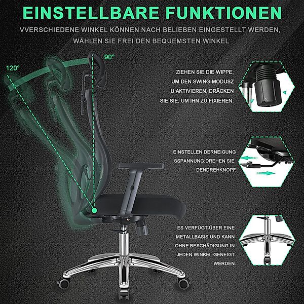 Durrafy Bürostuhl Ergonomischer Stuhl Drehstuhl Schreibtischstuhl günstig online kaufen