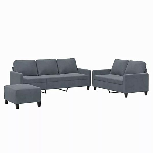 vidaXL Sofa 3-tlg. Sofagarnitur mit Kissen Dunkelgrau Samt günstig online kaufen