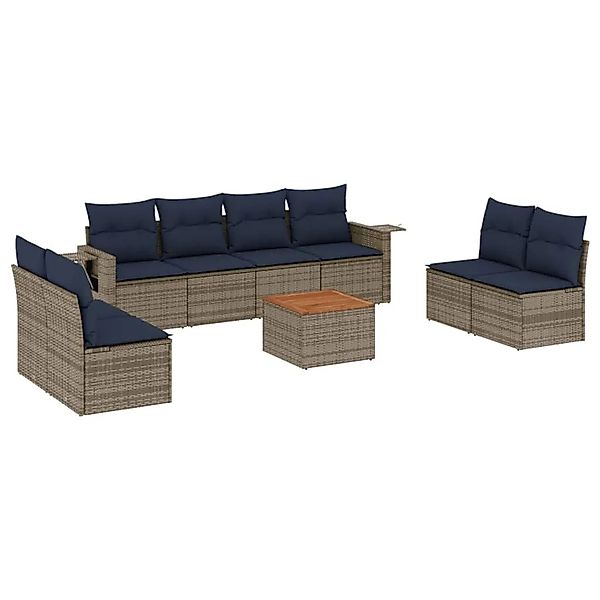 vidaXL 9-Tlg Gartensofa-Set mit Kissen Grau Polyrattan 3224528 günstig online kaufen