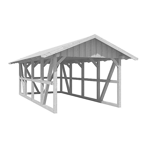 Skan Holz Carport Schwarzwald m. Dachschalung u. Rückwand 424 x 772 cm Weiß günstig online kaufen